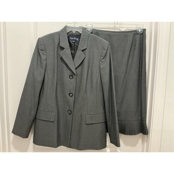 Evan Picone Skirt Suit Size 12 Gray Fully Lined L/S Faux Pockets Minimalist Work - Picture 1 of 11